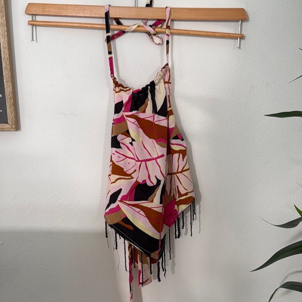 Tropical Leaf Print Halter Top